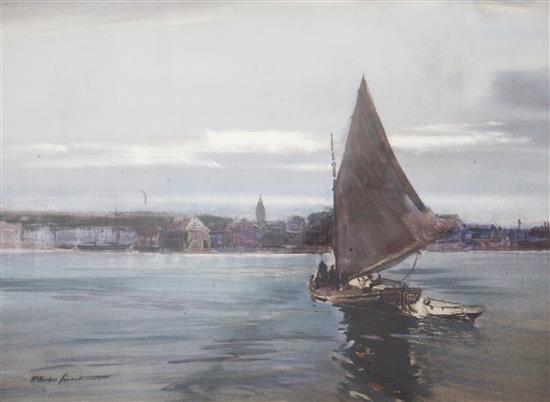 Robert Borlase Smart (1881-1947) Fishing boats off the coast, 17 x 23in.